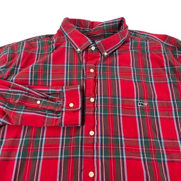 Vineyard Vines Classic Tucker Plaid Shirt Mens 3XB Red Checks Pocket Whale - Picture 1 of 6